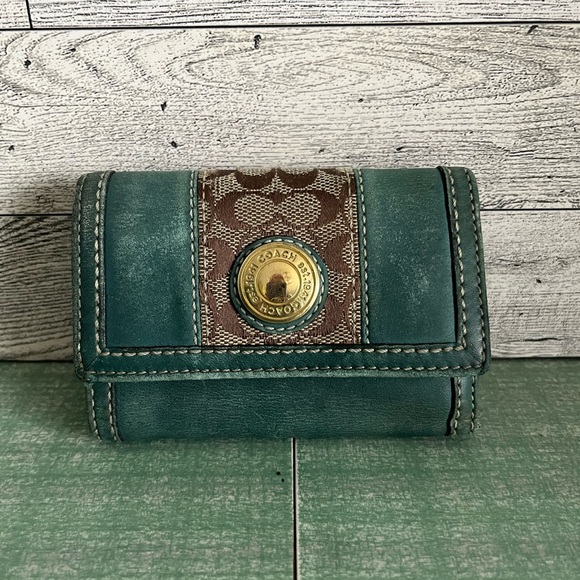 Coach Accessories - RARE!  Vintage Coach Teal and Brown Trifold Wallet